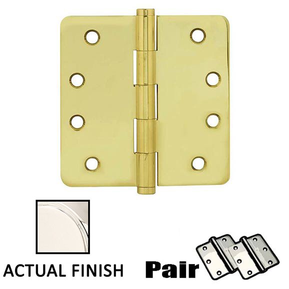 4" X 4" 1/4" Radius Solid Brass Residential Duty Hinge in Polished Nickel (Sold In Pairs)