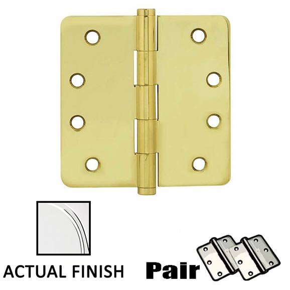 4" X 4" 1/4" Radius Solid Brass Residential Duty Hinge in Polished Chrome (Sold In Pairs)