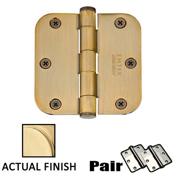 3-1/2" X 3-1/2" 5/8" Radius Solid Brass Residential Duty Hinge in Satin Brass (Sold In Pairs)