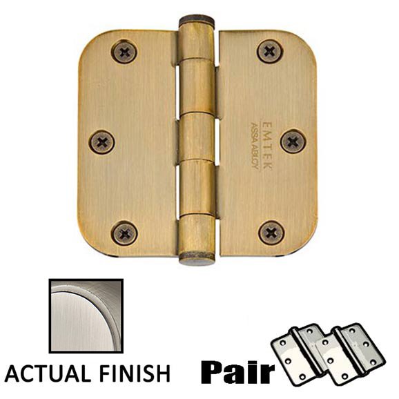 3-1/2" X 3-1/2" 5/8" Radius Solid Brass Residential Duty Hinge in Pewter (Sold In Pairs)