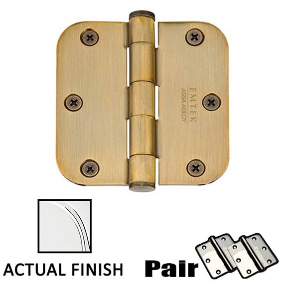 3-1/2" X 3-1/2" 5/8" Radius Solid Brass Residential Duty Hinge in Polished Chrome (Sold In Pairs)
