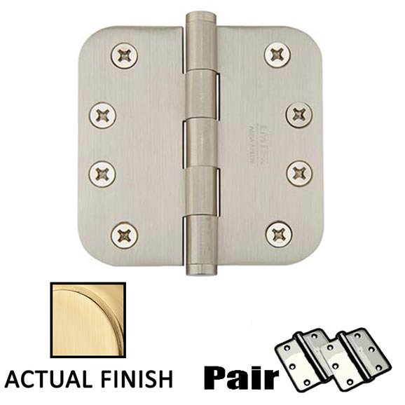 4" X 4" 5/8" Radius Solid Brass Residential Duty Hinge in Satin Brass (Sold In Pairs)