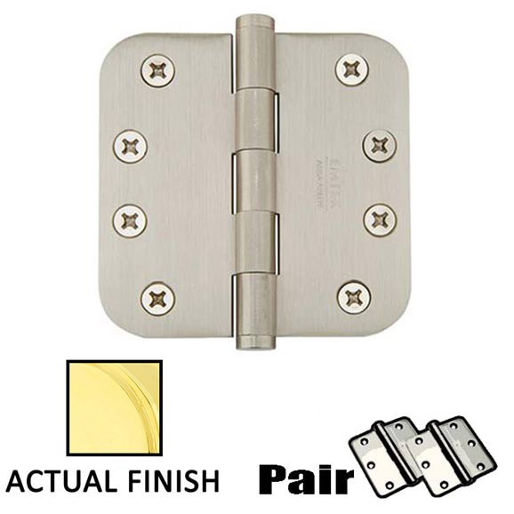 4" X 4" 5/8" Radius Solid Brass Residential Duty Hinge in Unlacquered Brass (Sold In Pairs)