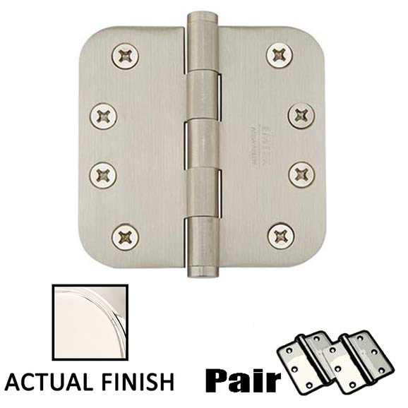 4" X 4" 5/8" Radius Solid Brass Residential Duty Hinge in Polished Nickel (Sold In Pairs)