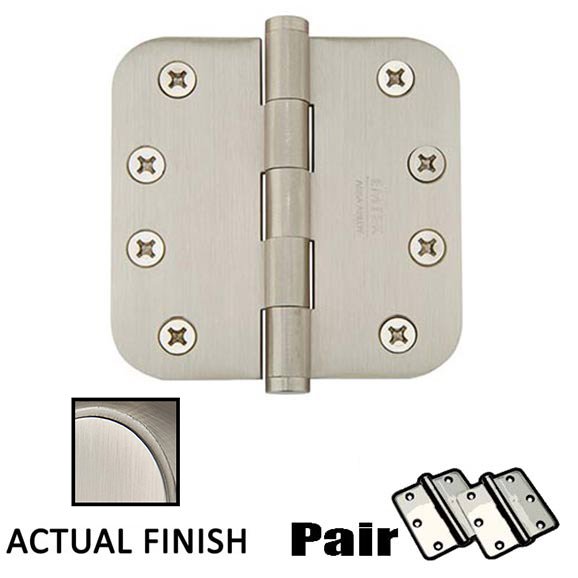 4" X 4" 5/8" Radius Solid Brass Residential Duty Hinge in Pewter (Sold In Pairs)