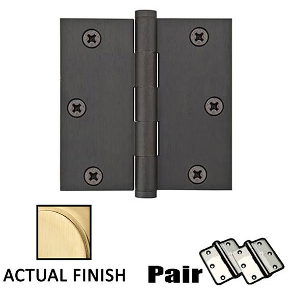 3-1/2" X 3-1/2" Square Solid Brass Heavy Duty Hinge in Satin Brass (Sold In Pairs)