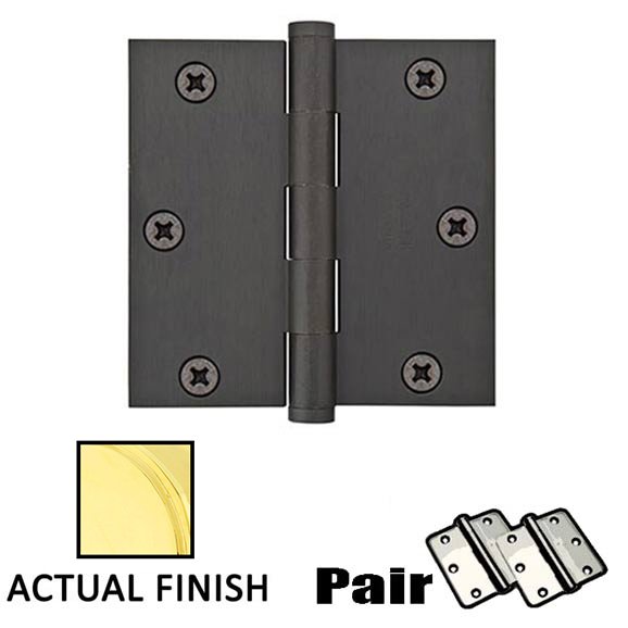 3-1/2" X 3-1/2" Square Solid Brass Heavy Duty Hinge in Unlacquered Brass (Sold In Pairs)
