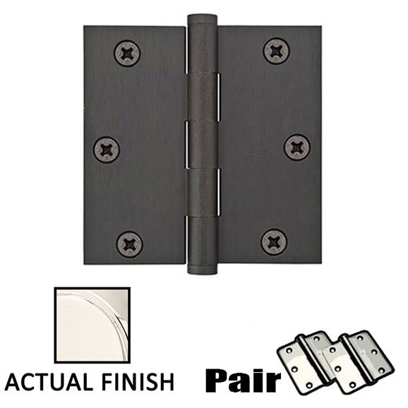 3-1/2" X 3-1/2" Square Solid Brass Heavy Duty Hinge in Polished Nickel (Sold In Pairs)