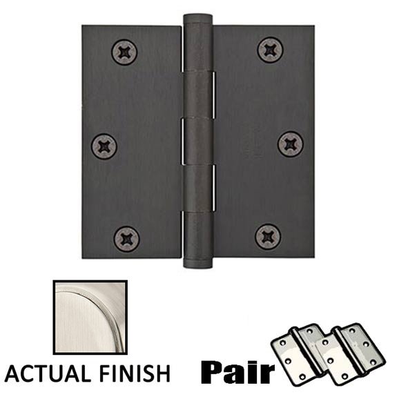 3-1/2" X 3-1/2" Square Solid Brass Heavy Duty Hinge in Satin Nickel (Sold In Pairs)