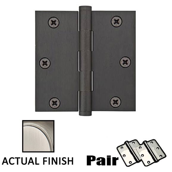 3-1/2" X 3-1/2" Square Solid Brass Heavy Duty Hinge in Pewter (Sold In Pairs)