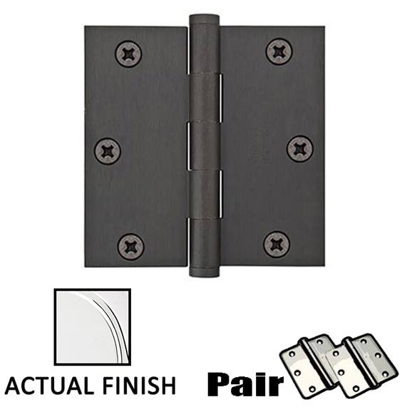 3-1/2" X 3-1/2" Square Solid Brass Heavy Duty Hinge in Polished Chrome (Sold In Pairs)