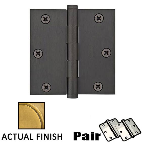 3-1/2" X 3-1/2" Square Solid Brass Heavy Duty Hinge in French Antique Brass (Sold In Pairs)
