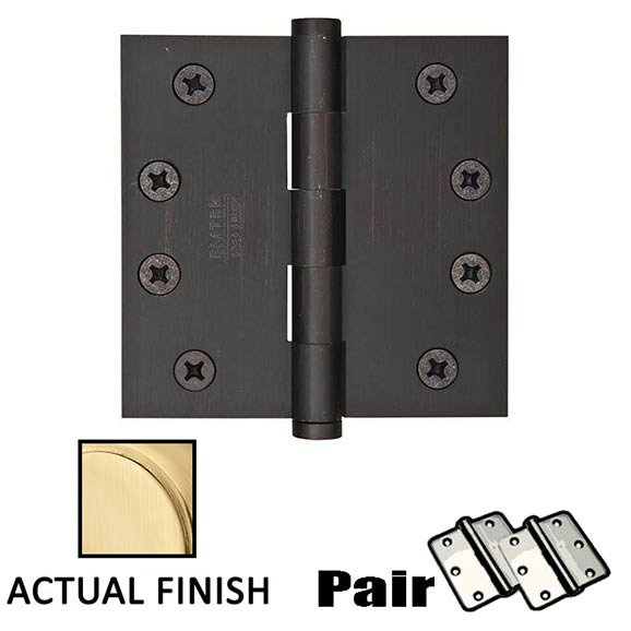 4" X 4" Square Solid Brass Heavy Duty Hinge in Satin Brass (Sold In Pairs)