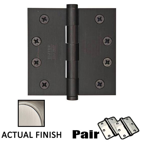 4" X 4" Square Solid Brass Heavy Duty Hinge in Pewter (Sold In Pairs)