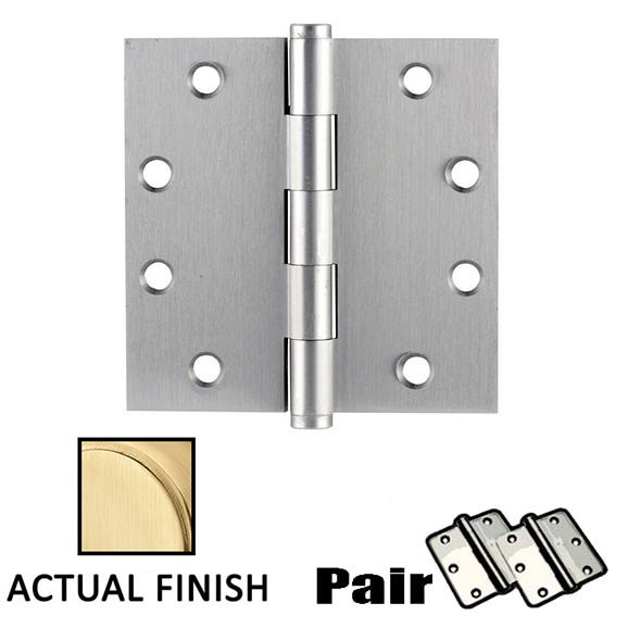 4-1/2" X 4-1/2" Square Solid Brass Heavy Duty Hinge in Satin Brass (Sold In Pairs)