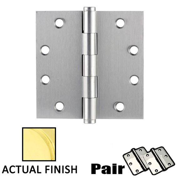 4-1/2" X 4-1/2" Square Solid Brass Heavy Duty Hinge in Unlacquered Brass (Sold In Pairs)