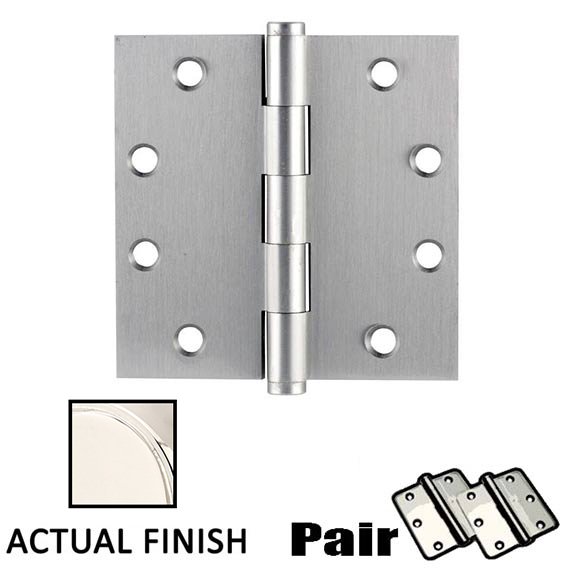 4-1/2" X 4-1/2" Square Solid Brass Heavy Duty Hinge in Polished Nickel (Sold In Pairs)