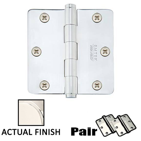 3-1/2" X 3-1/2" 1/4" Radius Solid Brass Heavy Duty Hinge in Polished Nickel (Sold In Pairs)