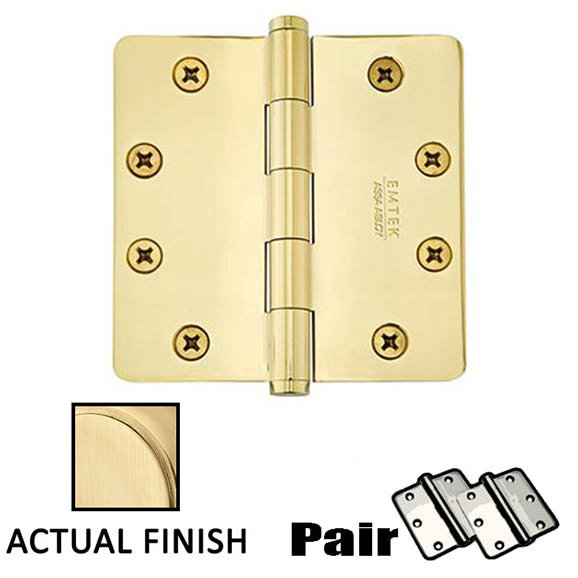 4" X 4" 1/4" Radius Solid Brass Heavy Duty Hinge in Satin Brass (Sold In Pairs)