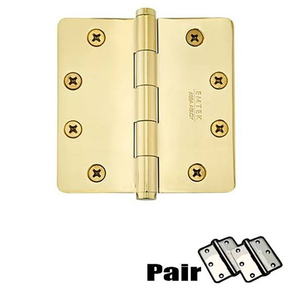 4" X 4" 1/4" Radius Solid Brass Heavy Duty Hinge in Unlacquered Brass (Sold In Pairs)
