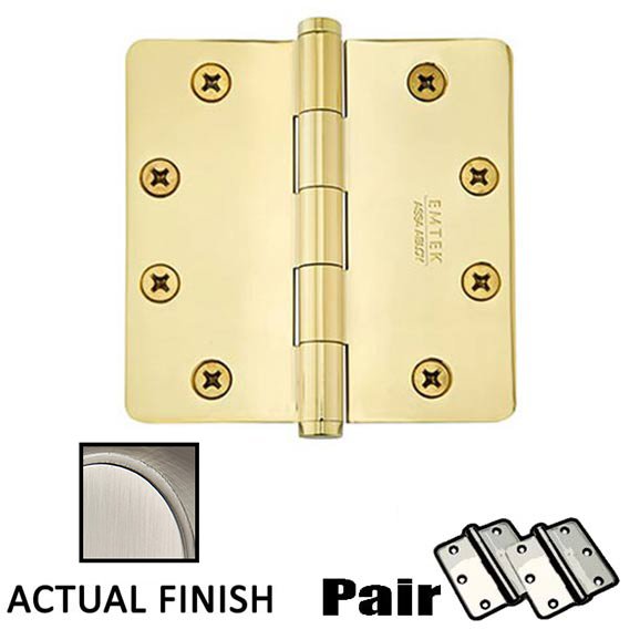 4" X 4" 1/4" Radius Solid Brass Heavy Duty Hinge in Pewter (Sold In Pairs)