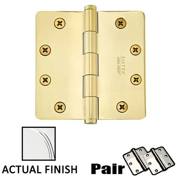 4" X 4" 1/4" Radius Solid Brass Heavy Duty Hinge in Polished Chrome (Sold In Pairs)