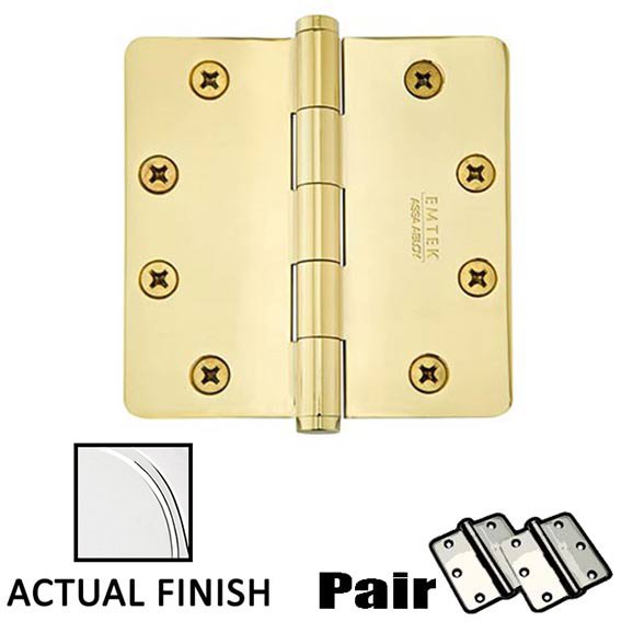 4-1/2" X 4-1/2" 1/4" Radius Solid Brass Heavy Duty Hinge in Polished Chrome (Sold In Pairs)