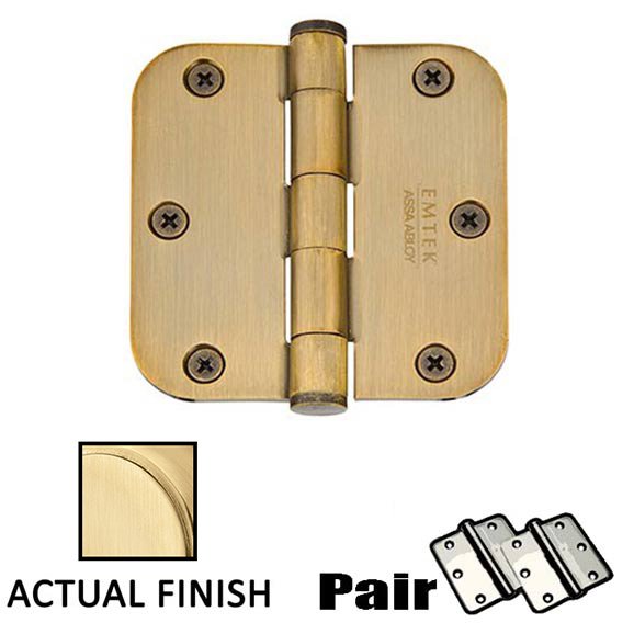 3-1/2" X 3-1/2" 5/8" Radius Solid Brass Heavy Duty Hinge in Satin Brass (Sold In Pairs)