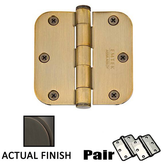 3-1/2" X 3-1/2" 5/8" Radius Solid Brass Heavy Duty Hinge in Oil Rubbed Bronze (Sold In Pairs)