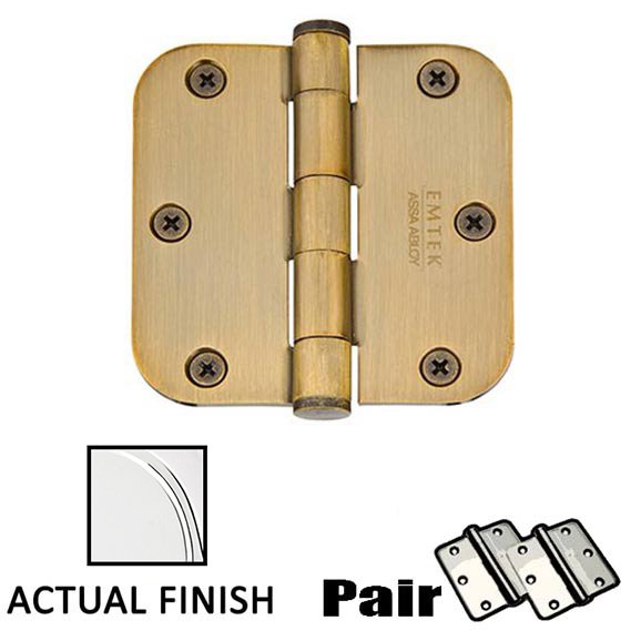 3-1/2" X 3-1/2" 5/8" Radius Solid Brass Heavy Duty Hinge in Polished Chrome (Sold In Pairs)
