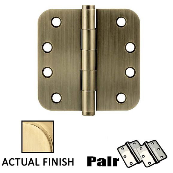 4" X 4" 5/8" Radius Solid Brass Heavy Duty Hinge in Satin Brass (Sold In Pairs)