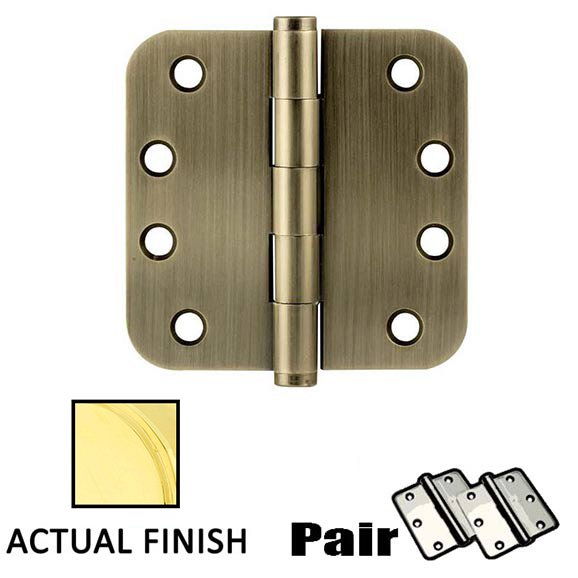 4" X 4" 5/8" Radius Solid Brass Heavy Duty Hinge in Lifetime Brass (Sold In Pairs)