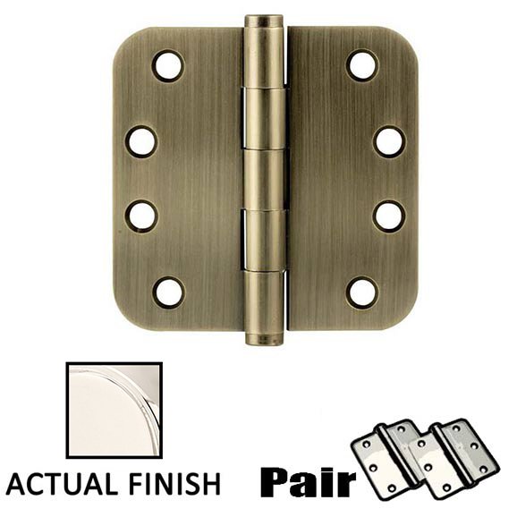 4" X 4" 5/8" Radius Solid Brass Heavy Duty Hinge in Polished Nickel (Sold In Pairs)
