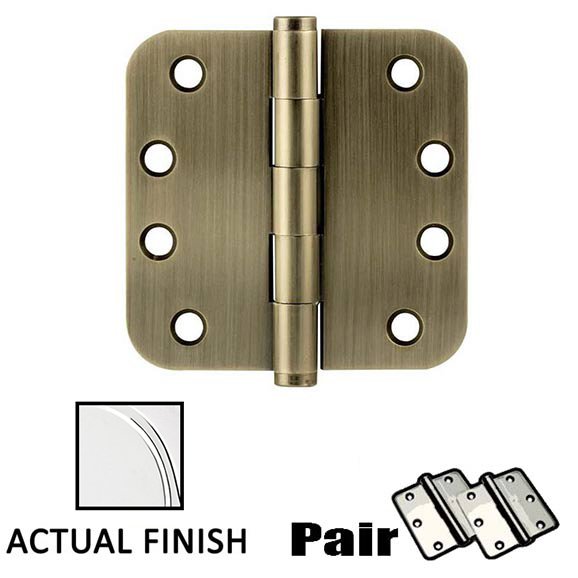 4" X 4" 5/8" Radius Solid Brass Heavy Duty Hinge in Polished Chrome (Sold In Pairs)