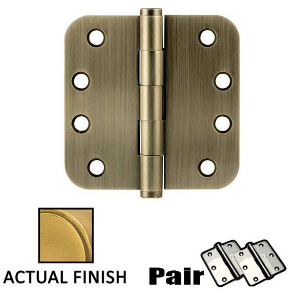 4" X 4" 5/8" Radius Solid Brass Heavy Duty Hinge in French Antique Brass (Sold In Pairs)