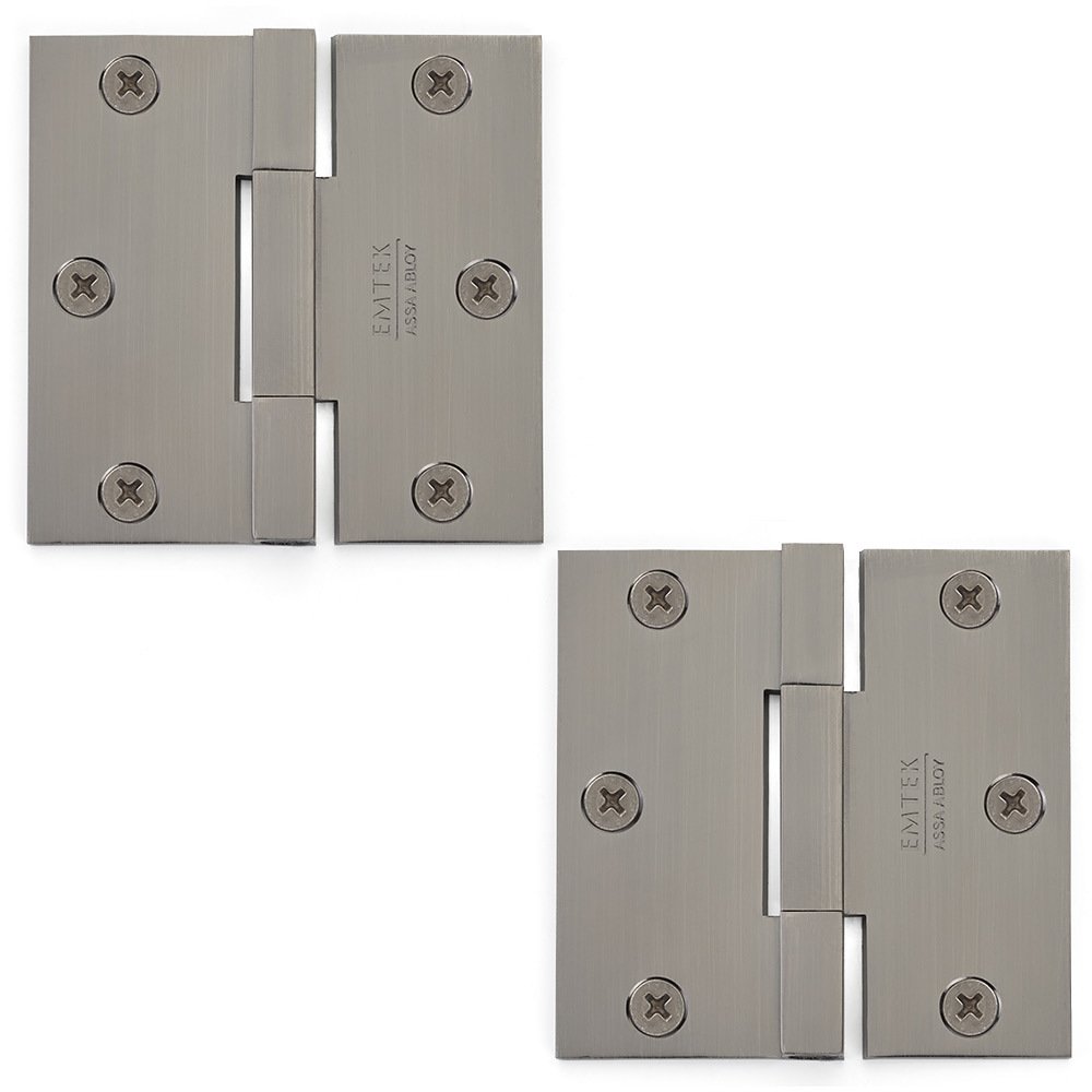3 1/2" x 3 1/2" Thin Leaf Square Solid Brass Heavy Duty Thin Leaf Square Barrel Hinges in Pewter (Sold In Pairs)