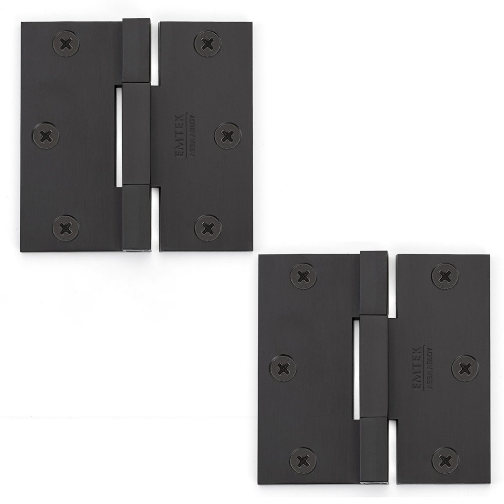 3 1/2" x 3 1/2" Thin Leaf Square Solid Brass Heavy Duty Thin Leaf Square Barrel Hinges in Flat Black (Sold In Pairs)