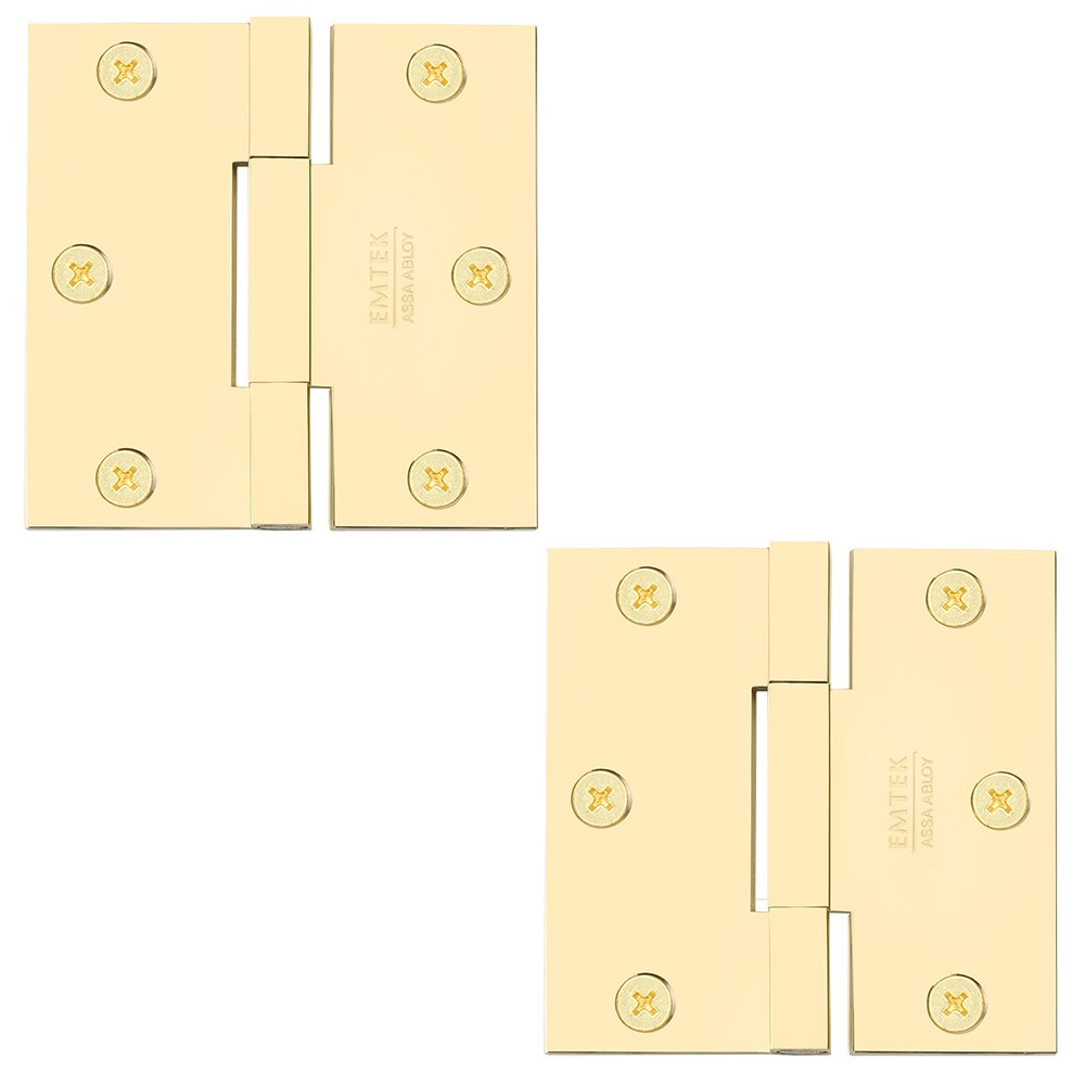 3 1/2" x 3 1/2" Thin Leaf Square Solid Brass Heavy Duty Thin Leaf Square Barrel Hinges in Unlacquered Brass (Sold In Pairs)
