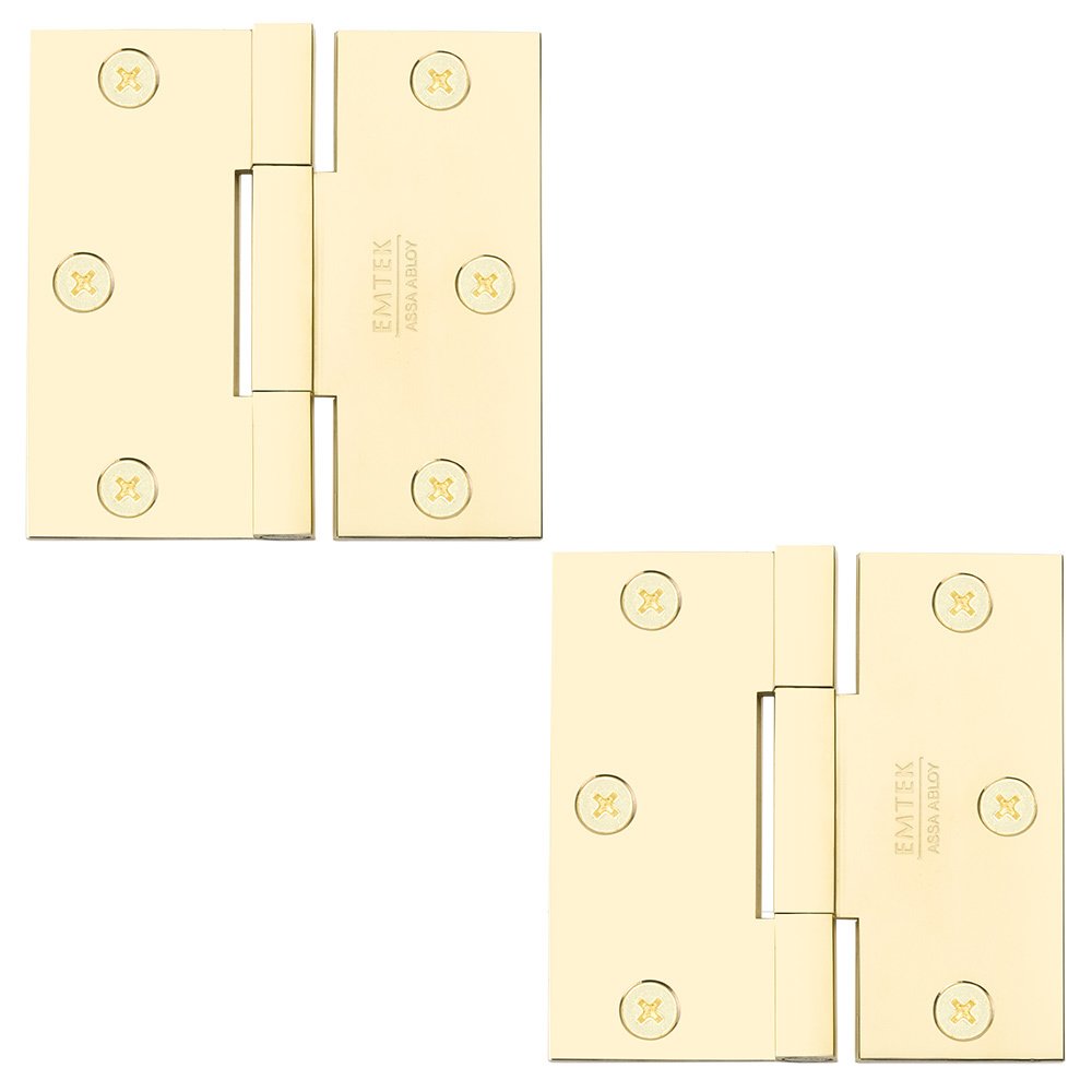 3 1/2" x 3 1/2" Thin Leaf Square Solid Brass Heavy Duty Thin Leaf Square Barrel Hinges in Lifetime Brass (Sold In Pairs)