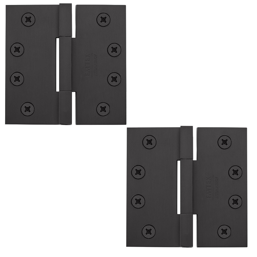 4" x 4" Thin Leaf Square Solid Brass Heavy Duty Thin Leaf Square Barrel Hinges in Flat Black (Sold In Pairs)