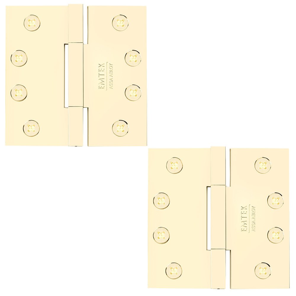4" x 4" Thin Leaf Square Solid Brass Heavy Duty Thin Leaf Square Barrel Hinges in Lifetime Brass (Sold In Pairs)