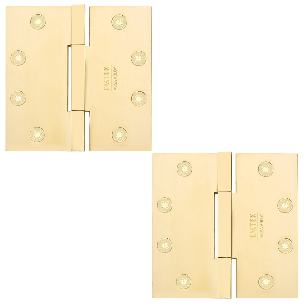 4 1/2" x 4 1/2" Thin Leaf Square Solid Brass Heavy Duty Thin Leaf Square Barrel Hinges in Unlacquered Brass (Sold In Pairs)