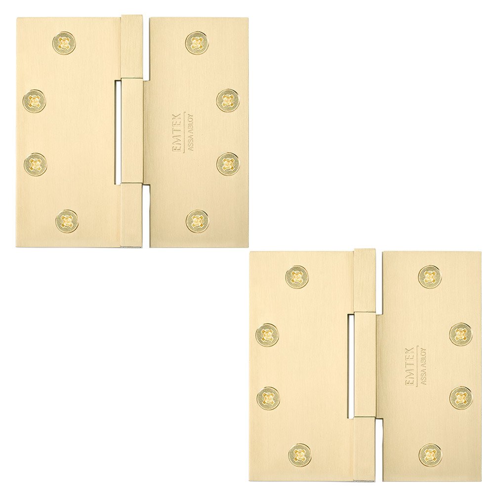 4 1/2" x 4 1/2" Thin Leaf Square Solid Brass Heavy Duty Thin Leaf Square Barrel Hinges in Satin Brass (Sold In Pairs)