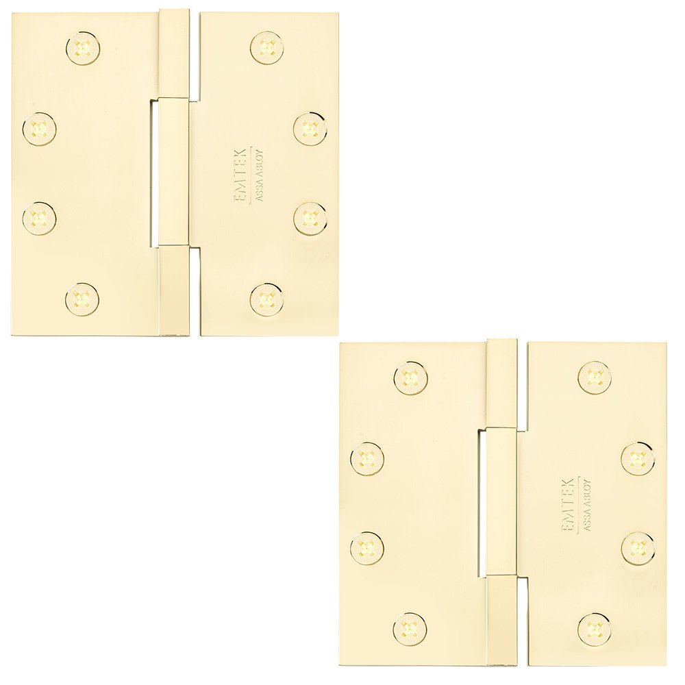 4 1/2" x 4 1/2" Thin Leaf Square Solid Brass Heavy Duty Thin Leaf Square Barrel Hinges in Lifetime Brass (Sold In Pairs)
