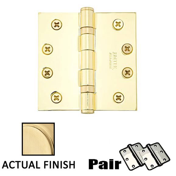 4" X 4" Square Solid Brass Heavy Duty Ball Bearing Hinge in Satin Brass (Sold In Pairs)