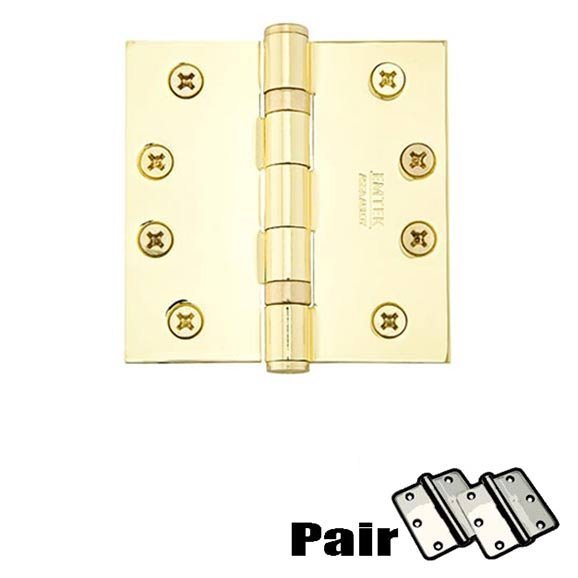 4" X 4" Square Solid Brass Heavy Duty Ball Bearing Hinge in Lifetime Brass (Sold In Pairs)