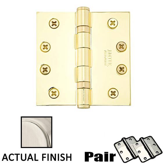 4" X 4" Square Solid Brass Heavy Duty Ball Bearing Hinge in Satin Nickel (Sold In Pairs)