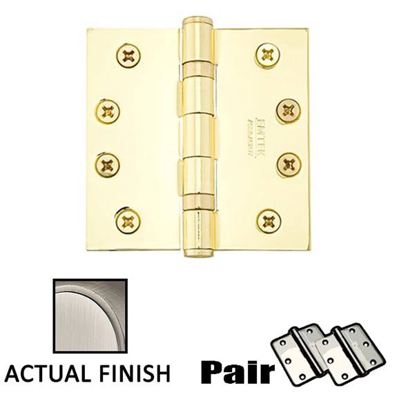 4" X 4" Square Solid Brass Heavy Duty Ball Bearing Hinge in Pewter (Sold In Pairs)