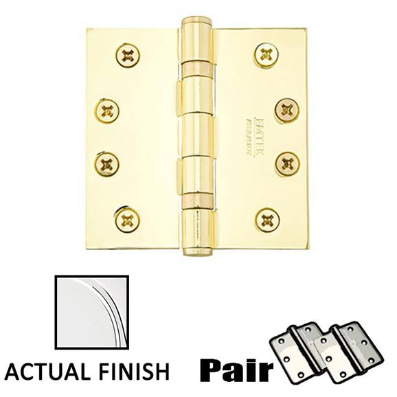 4" X 4" Square Solid Brass Heavy Duty Ball Bearing Hinge in Polished Chrome (Sold In Pairs)