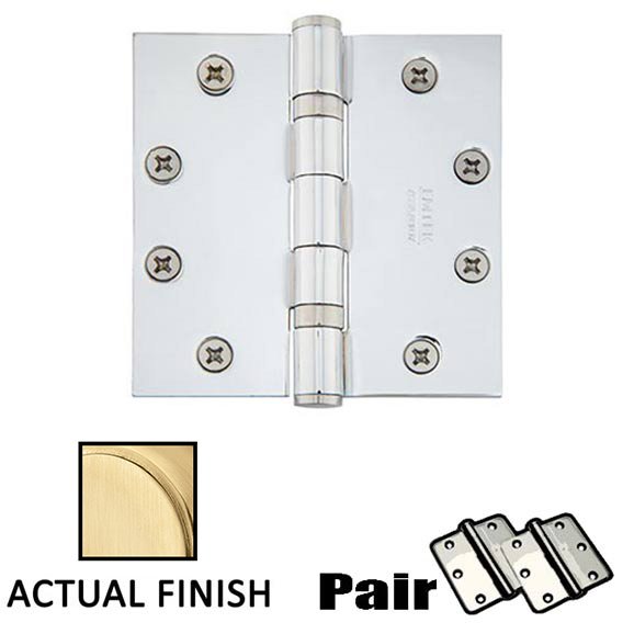4-1/2" X 4-1/2" Square Solid Brass Heavy Duty Ball Bearing Hinge in Satin Brass (Sold In Pairs)